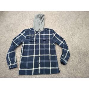 Aeropostale Button Up Hoodie Mens Small Blue Plaid Flannel Long Sleeve Casual